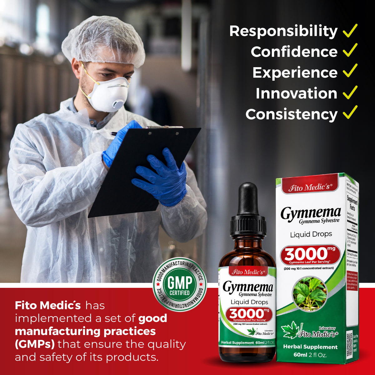Gymnema Sylvestre Leaf Extract 3,000 mg Equivalent | 10:1 Concentrate | 2 fl oz Liquid Drops | 60 mL | By Fito Medic's