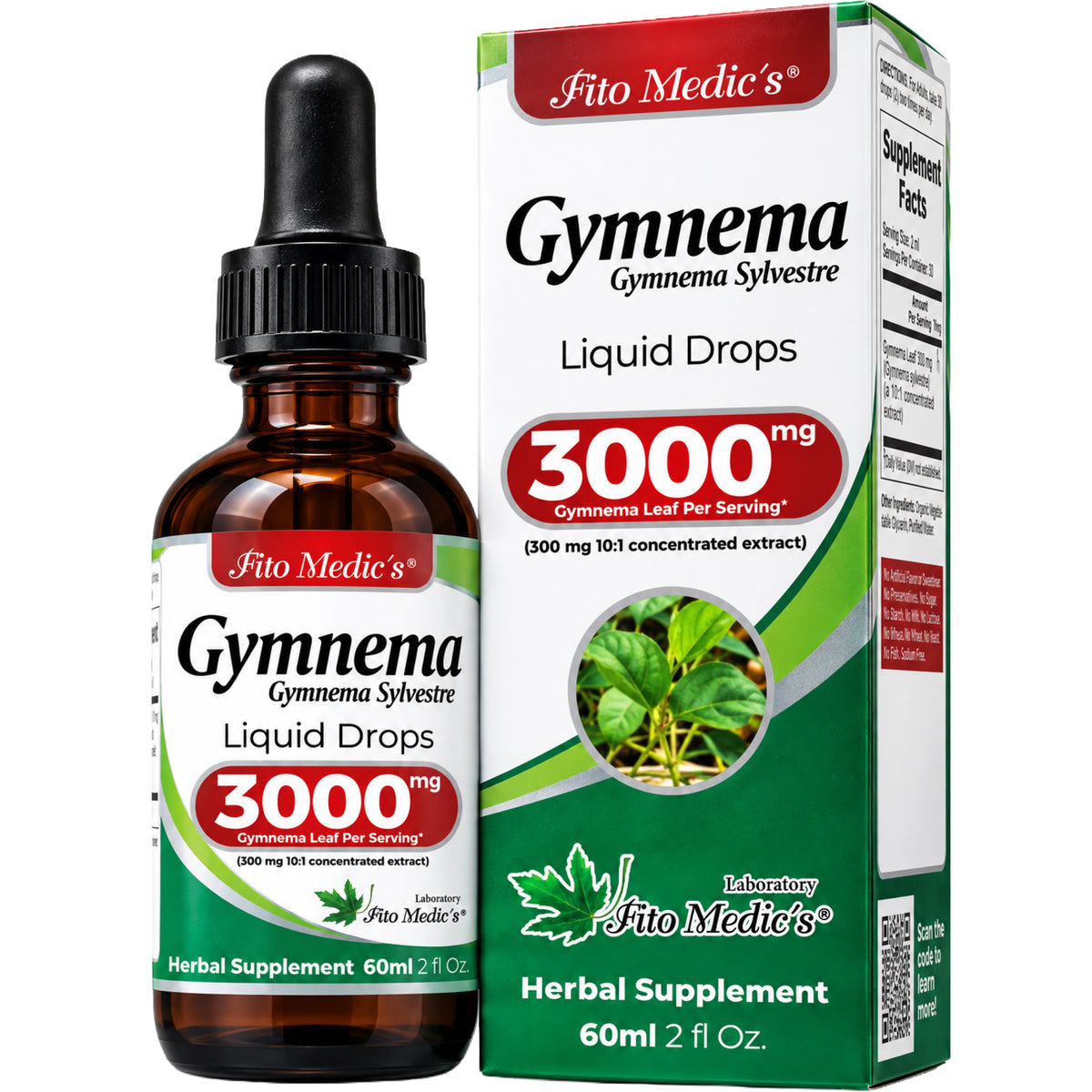 Gymnema Sylvestre Leaf Extract 3,000 mg Equivalent | 10:1 Concentrate | 2 fl oz Liquid Drops | 60 mL | By Fito Medic's