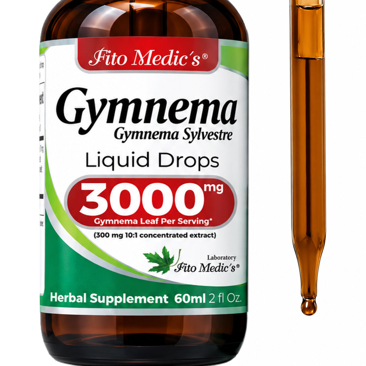 Gymnema Sylvestre Leaf Extract 3,000 mg Equivalent | 10:1 Concentrate | 2 fl oz Liquid Drops | 60 mL | By Fito Medic's