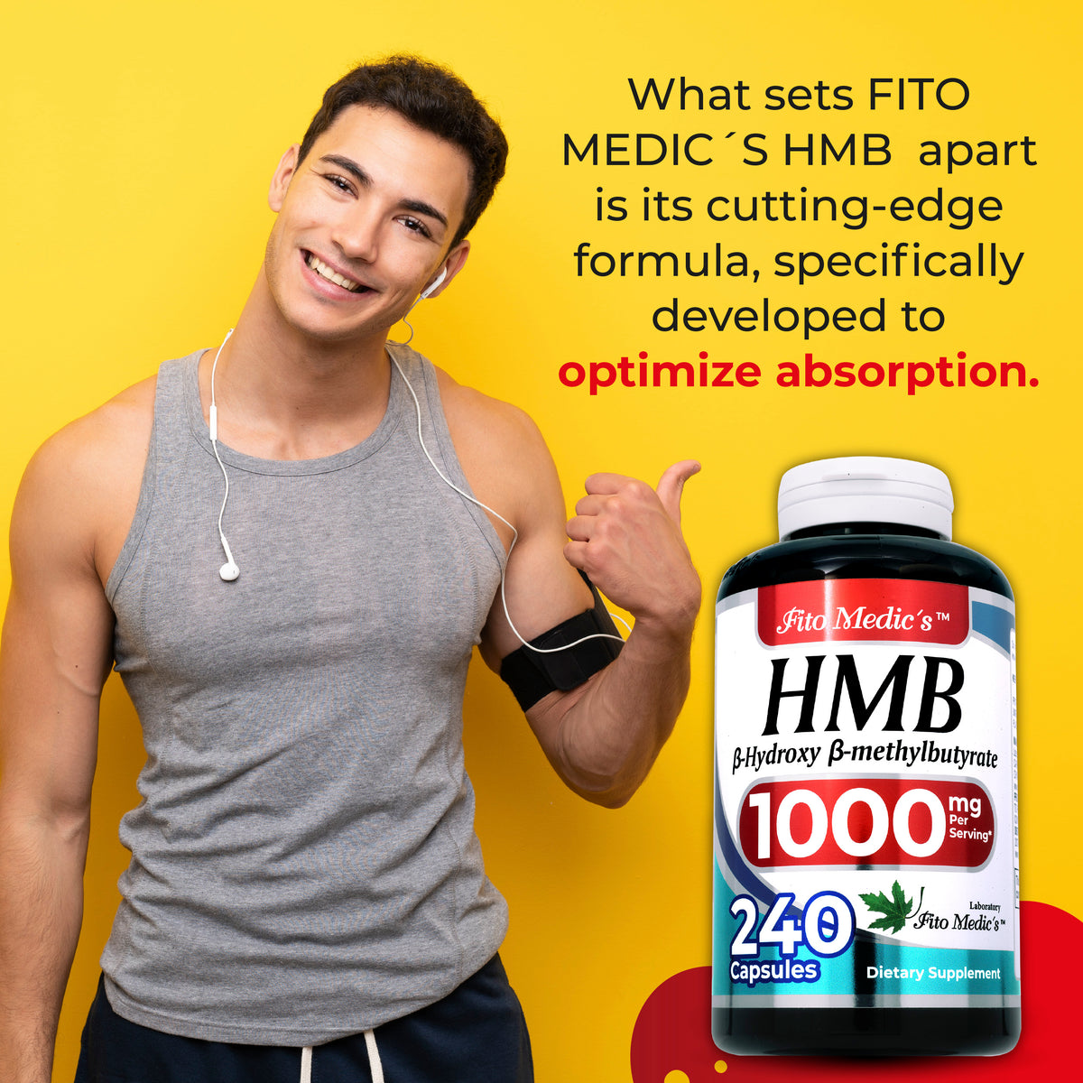 HMB 1000 mg | Calcium Beta-Hydroxy Beta-Methylbutyrate | 240 Capsules | By Fito Medic's