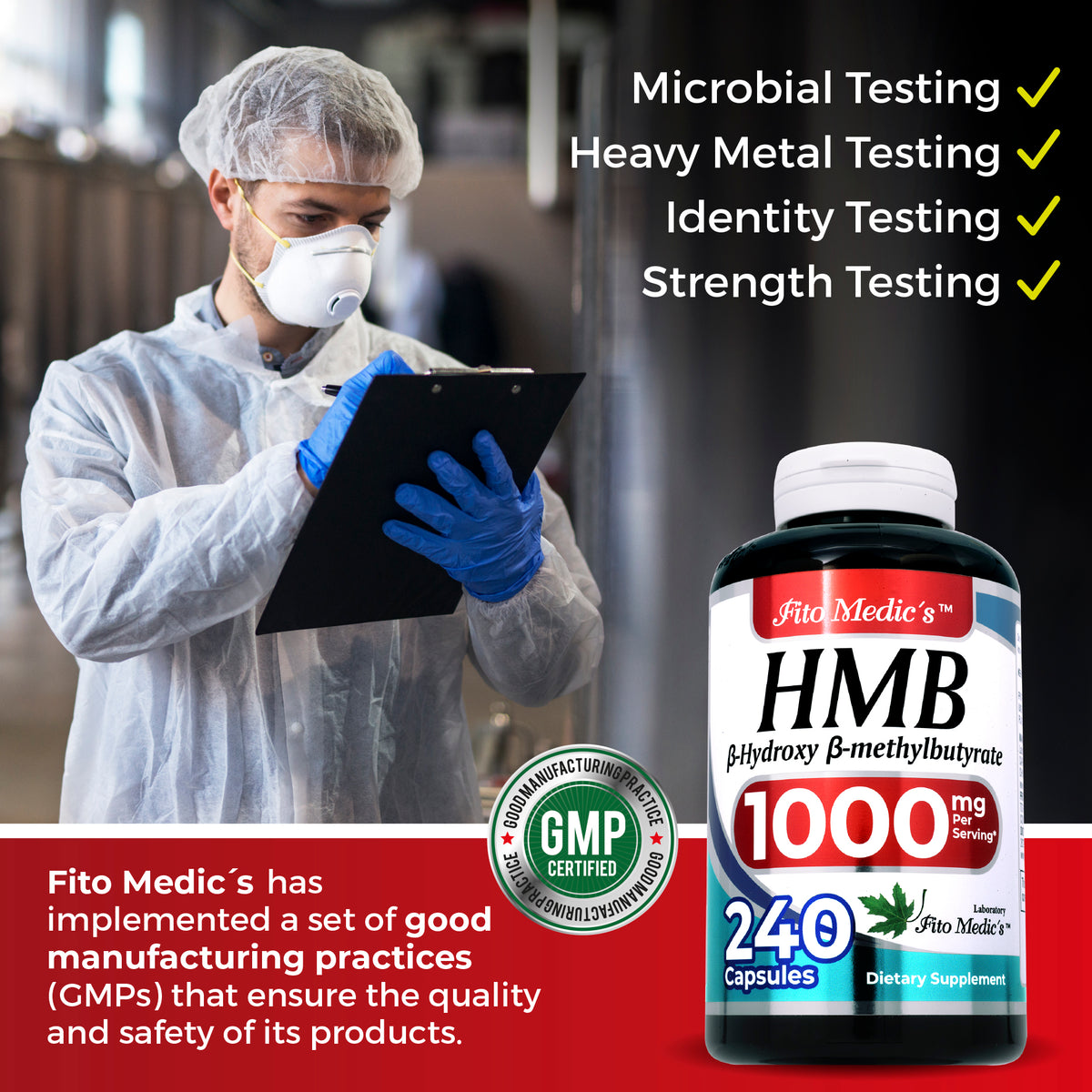 HMB 1000 mg | Calcium Beta-Hydroxy Beta-Methylbutyrate | 240 Capsules | By Fito Medic's