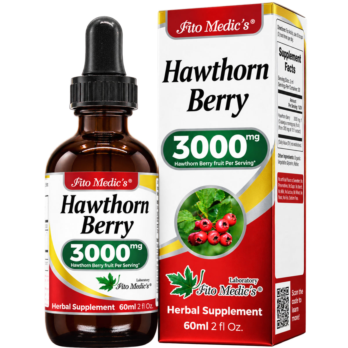 Hawthorn Berry Drops 3000 mg | 10:1 Liquid Extract | 2 fl oz | By Fito Medic's Lab
