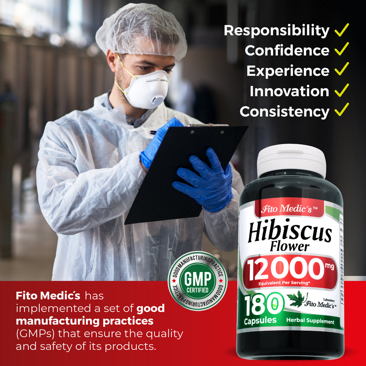 Hibiscus Flower Extract 12,000 mg | 20:1 Concentrate | 180 Capsules | By Fito Medic's
