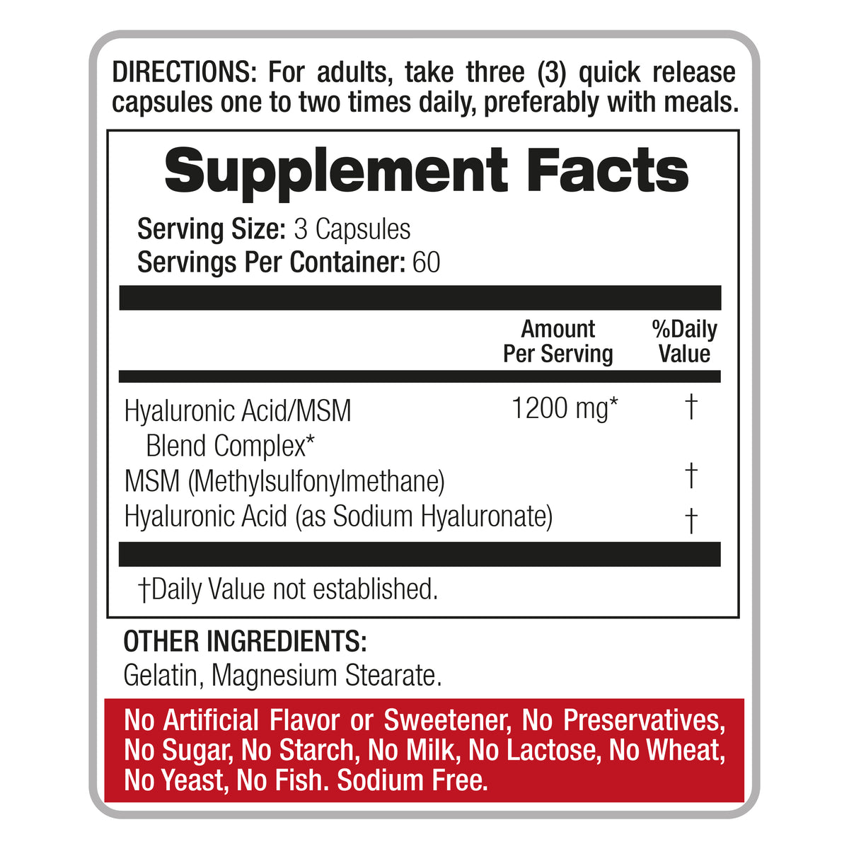 Hyaluronic Acid with MSM 1,200 mg | Hyaluronic Acid/MSM Blend Complex | 180 Capsules | By Fito Medic's