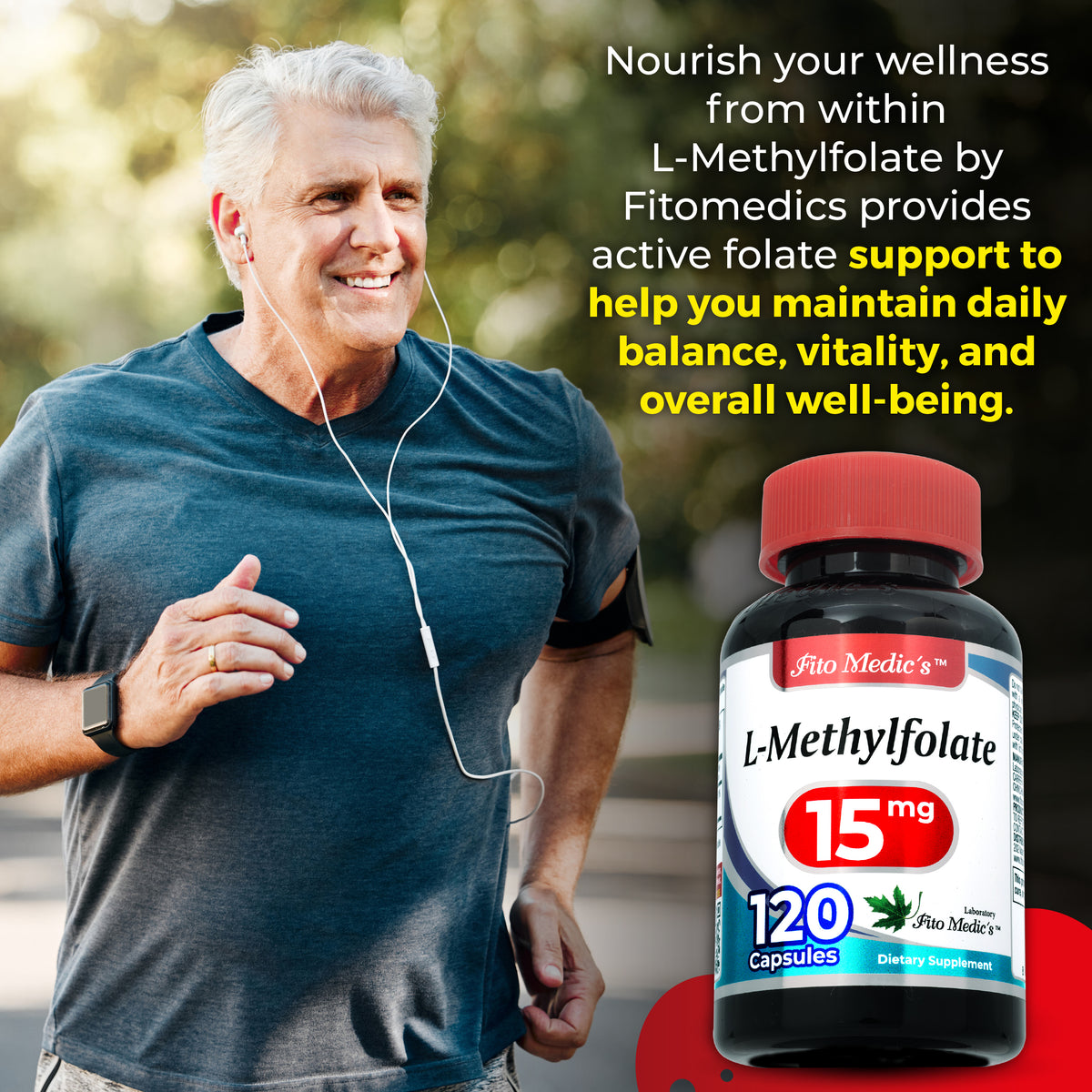 L-Methylfolate 15 mg – 25,000 mcg DFE Folate | 120 Capsules | By Fito Medic's