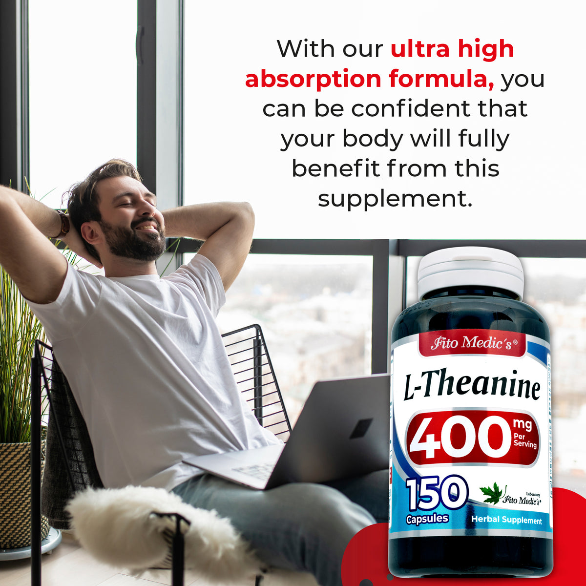 L-Theanine 400 mg | Amino Acid Supplement | 150 Capsules | By Fito Medic's