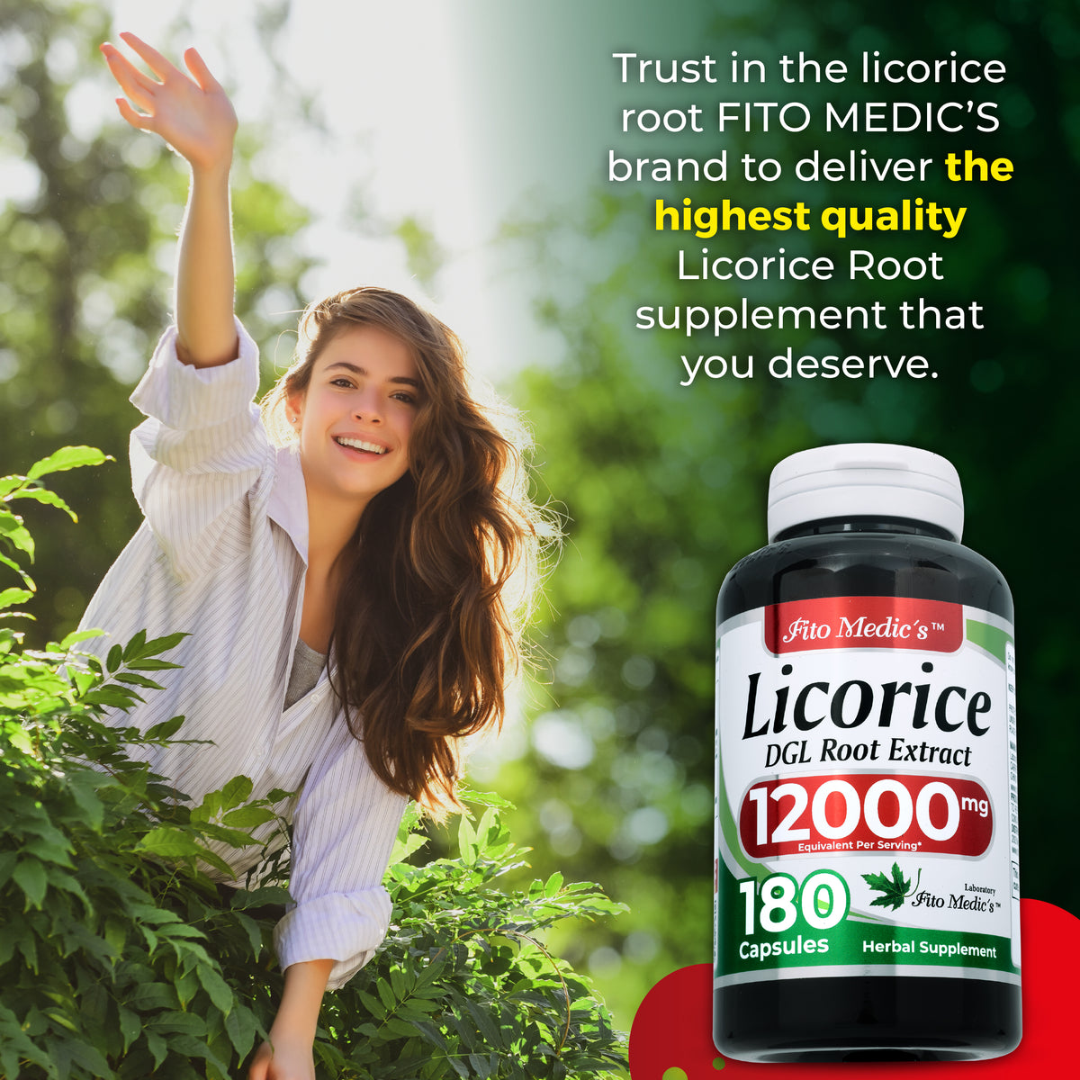 DGL Licorice Root Extract 12,000 mg | 20:1 Concentrate | 180 Capsules | By Fito Medic's