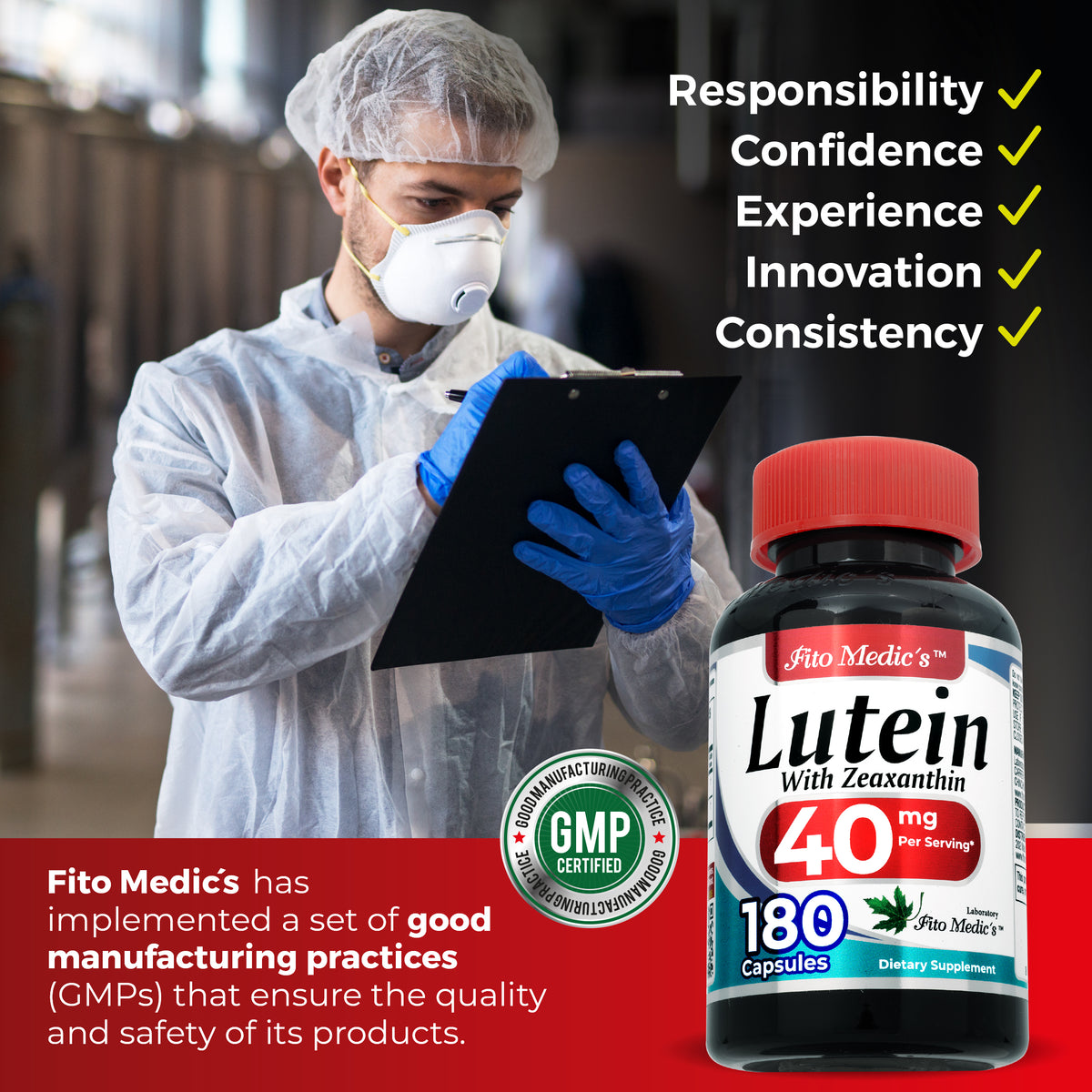 Lutein 40 mg with Zeaxanthin | Marigold Extract | 180 Capsules | By Fito Medic's