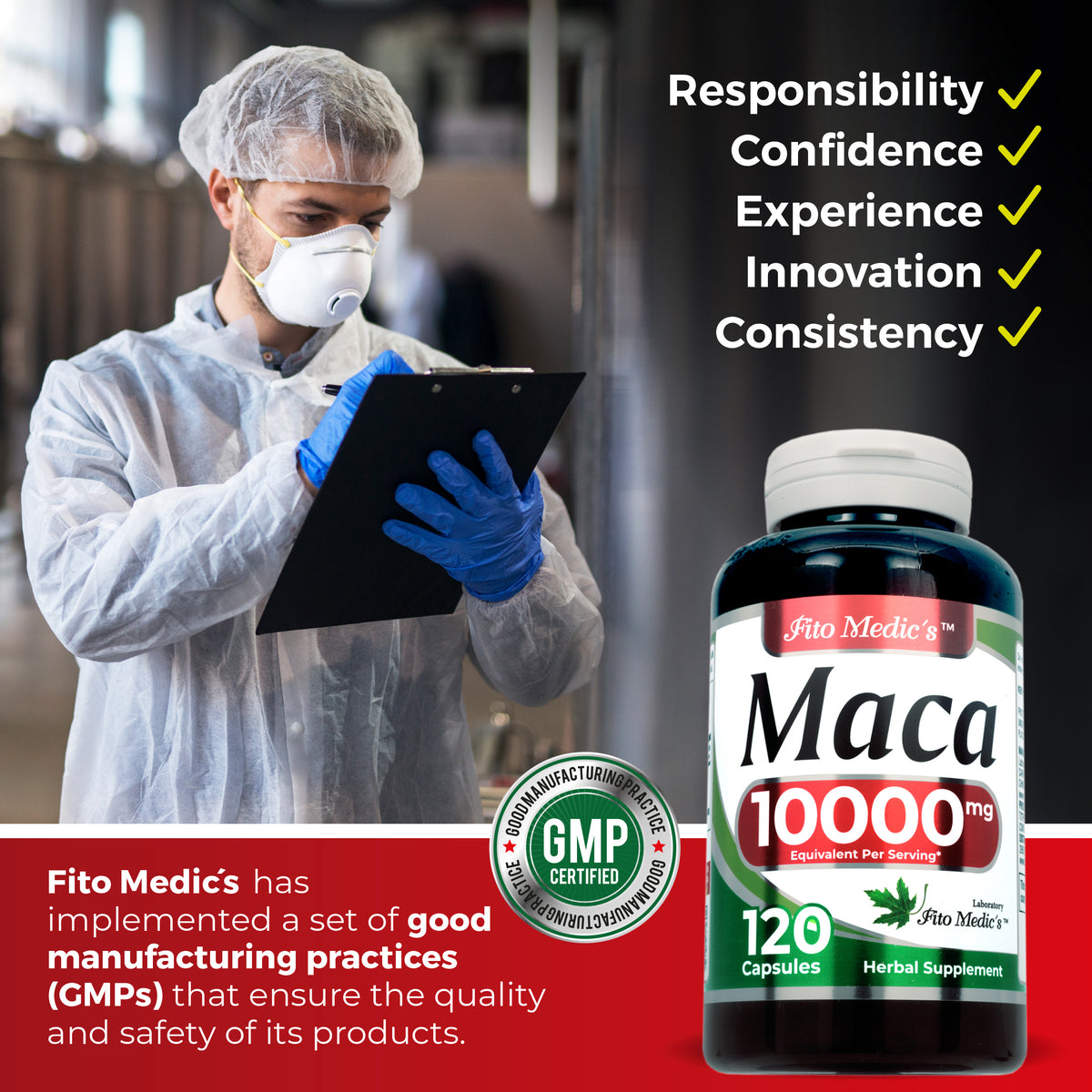 Maca Root Extract 10,000 mg | 10:1 Concentrated Extract | 120 Capsules | By Fito medic's