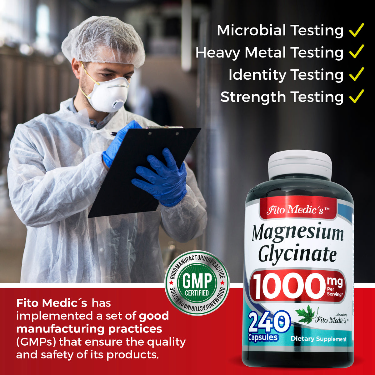 Magnesium Glycinate 1,000 mg | Chelated Magnesium Supplement | 240 Capsules | By Fito Medic's
