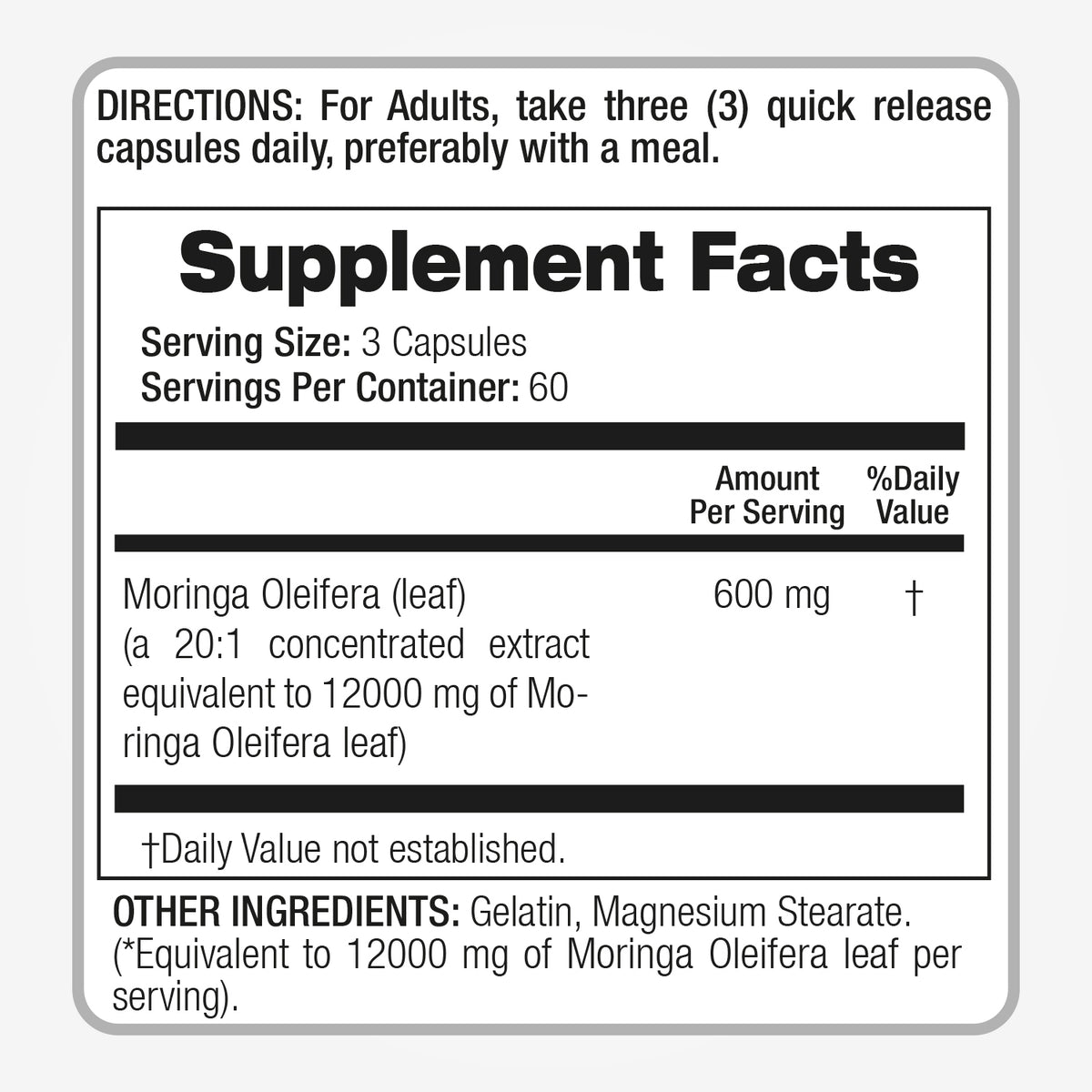 Moringa Leaf Extract 12,000 mg | 20:1 Concentrate | 180 Quick-Release Capsules | By Fito Medic's