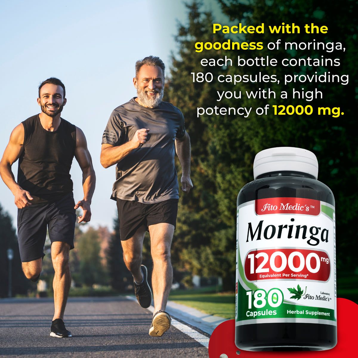 Moringa Leaf Extract 12,000 mg | 20:1 Concentrate | 180 Quick-Release Capsules | By Fito Medic's