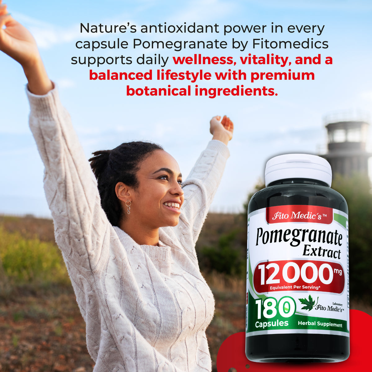 Pomegranate Extract 12,000 mg | 20:1 Concentrate | 180 Quick-Release Capsules | By Fito Medic's