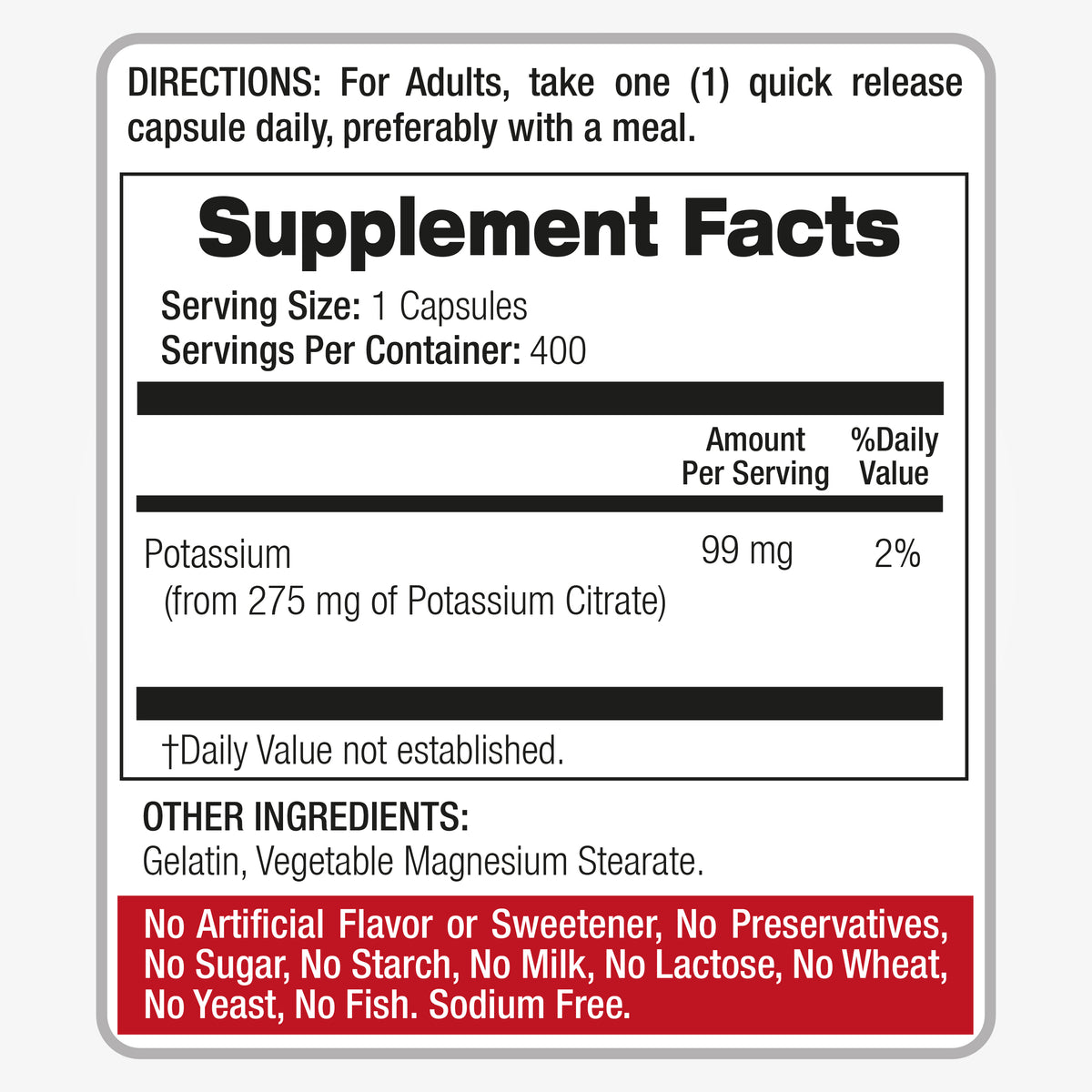 Potassium Citrate 275 mg | 400 Capsules | By Fito Medic's