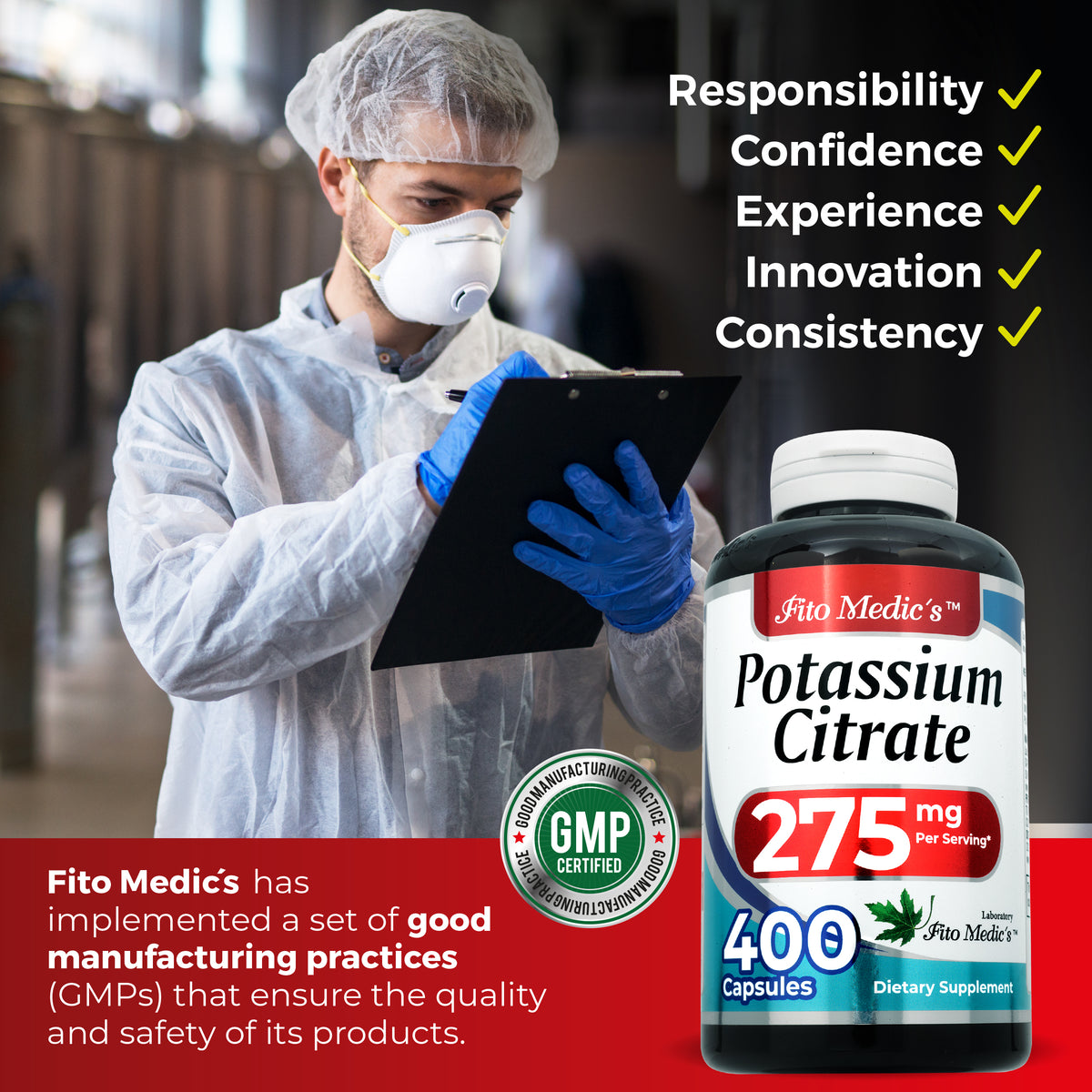 Potassium Citrate 275 mg | 400 Capsules | By Fito Medic's