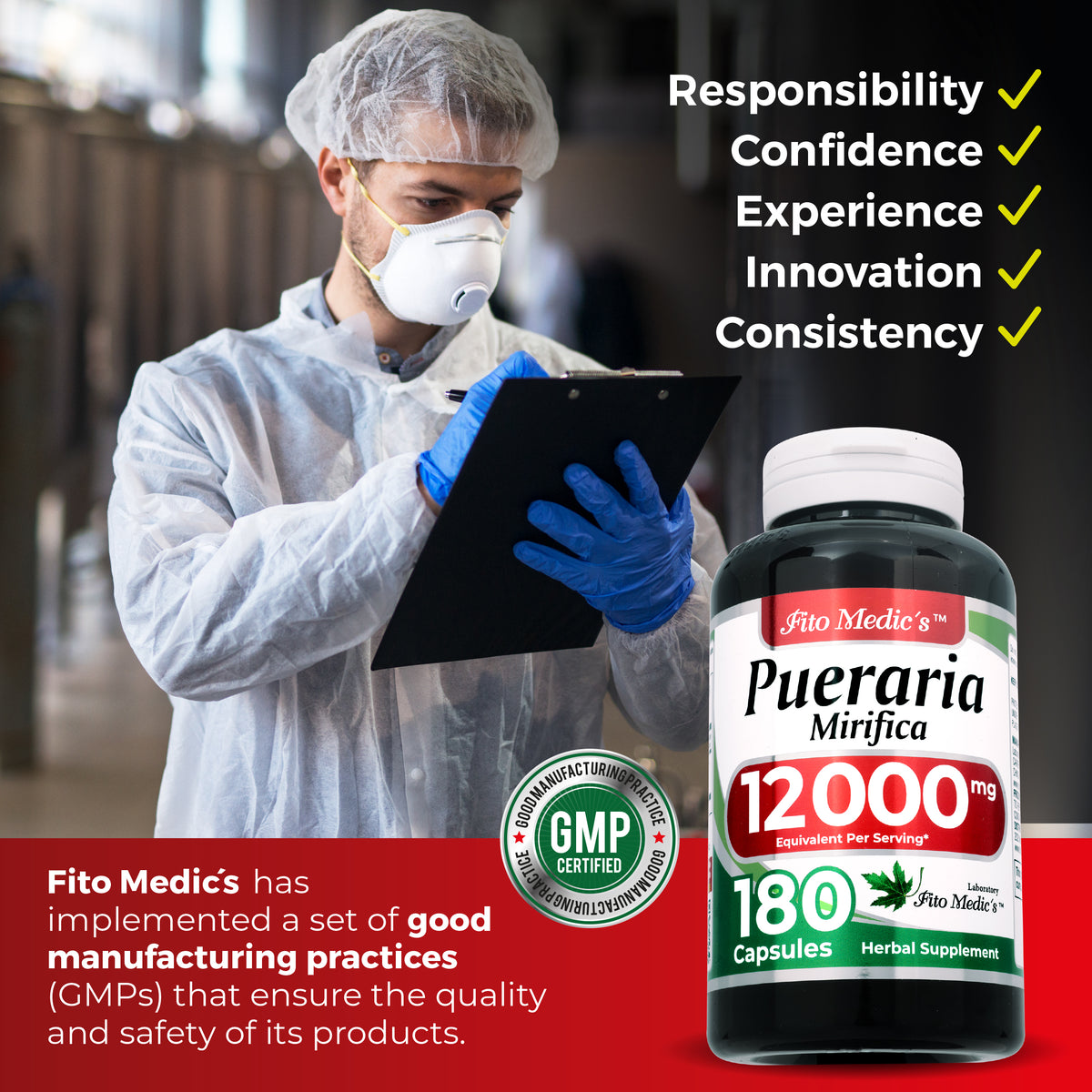 Pueraria Mirifica Root Extract 12,000 mg | 20:1 Concentrate | 180 Capsules | By Fito Medic's