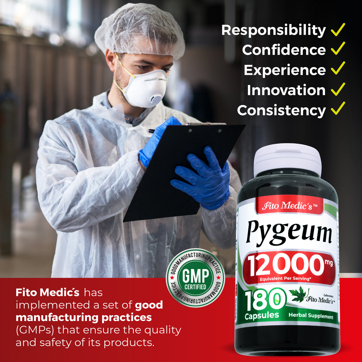 Pygeum Bark Extract 12,000 mg | 20:1 Concentrate | 180 Capsules | By Fito Medic's