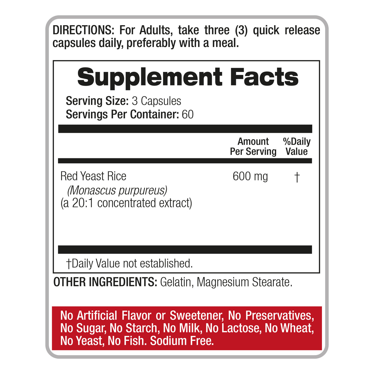Red Yeast Rice Extract 600 mg | 20:1 Concentrated Extract | 180 Capsules | By Fito Medic's
