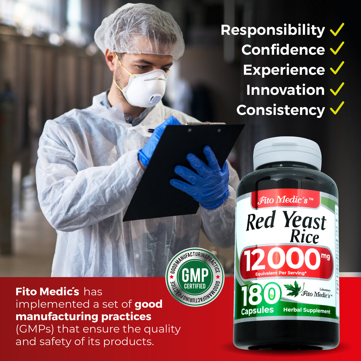 Red Yeast Rice Extract 600 mg | 20:1 Concentrated Extract | 180 Capsules | By Fito Medic's