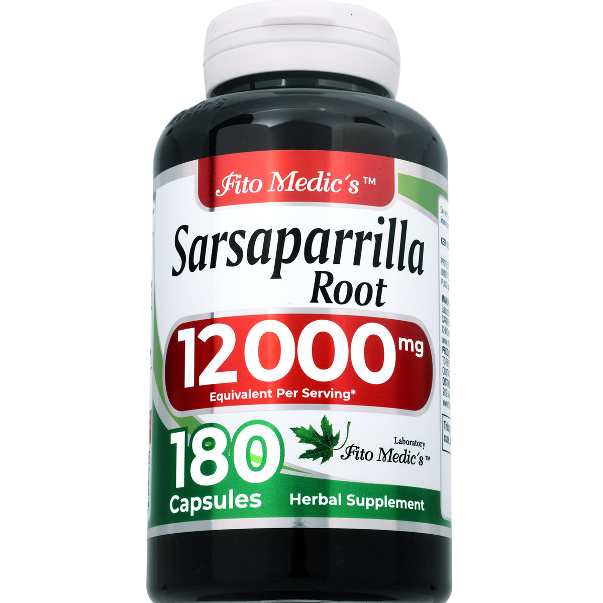 Sarsaparilla Root Extract 12,000 mg | 20:1 Concentrate | 180 Quick-Release Capsules | By Fito Medic's