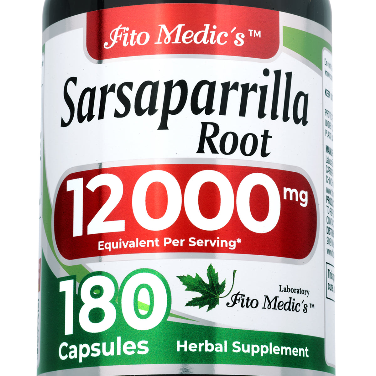 Sarsaparilla Root Extract 12,000 mg | 20:1 Concentrate | 180 Quick-Release Capsules | By Fito Medic's