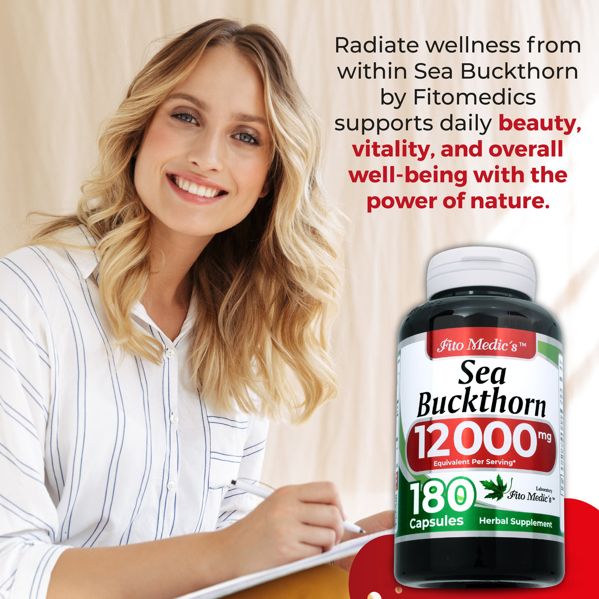 Sea Buckthorn Berry Extract 12,000 mg | 20:1 Concentrate | 180 Capsules | By Fito medic's