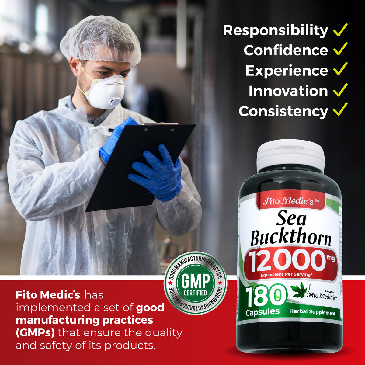 Sea Buckthorn Berry Extract 12,000 mg | 20:1 Concentrate | 180 Capsules | By Fito medic's