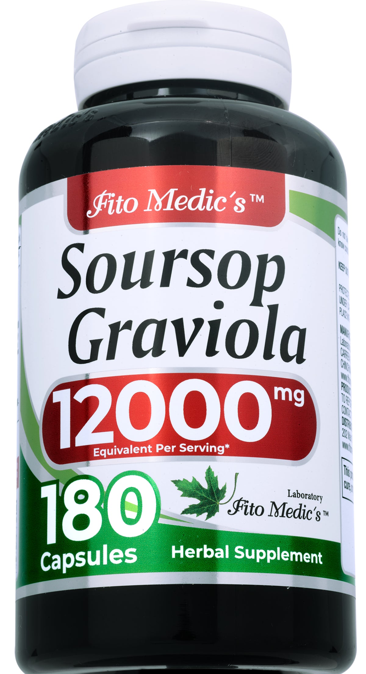 Graviola Fruit Extract 12,000 mg | 20:1 Concentrate | Soursop | 180 Capsules | By Fito Medic's