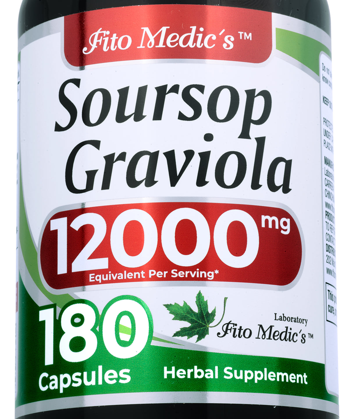 Graviola Fruit Extract 12,000 mg | 20:1 Concentrate | Soursop | 180 Capsules | By Fito Medic's