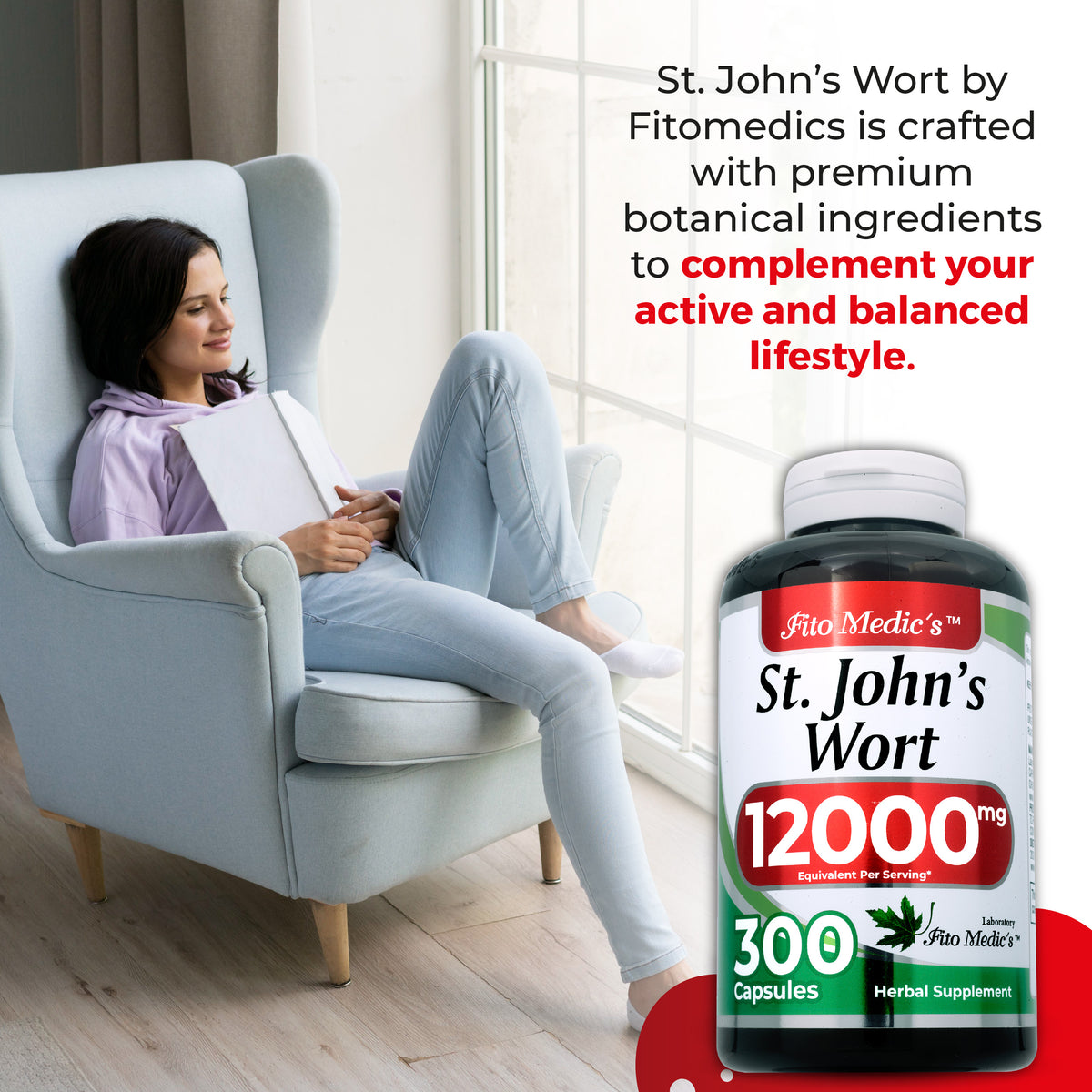 St. John’s Wort Extract 12,000 mg | 20:1 Concentrate | 300 Quick-Release Capsules | By Fito Medic's