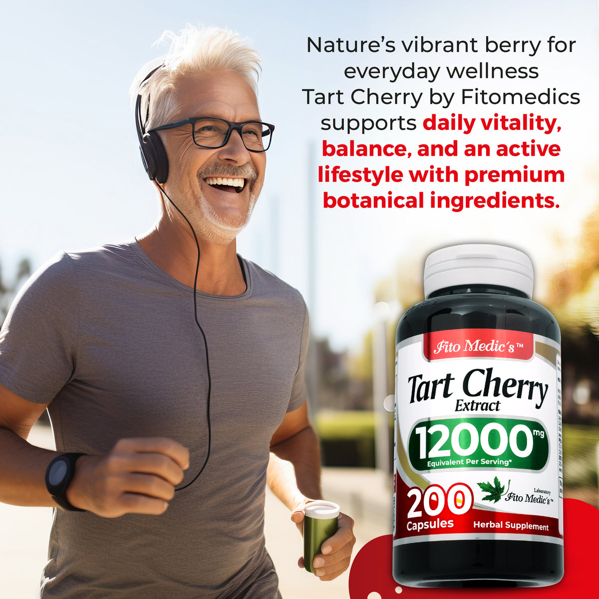 Tart Cherry Extract Capsules 12,000 mg | 20:1 Concentrate | 200 Capsules | By Fito Medic's