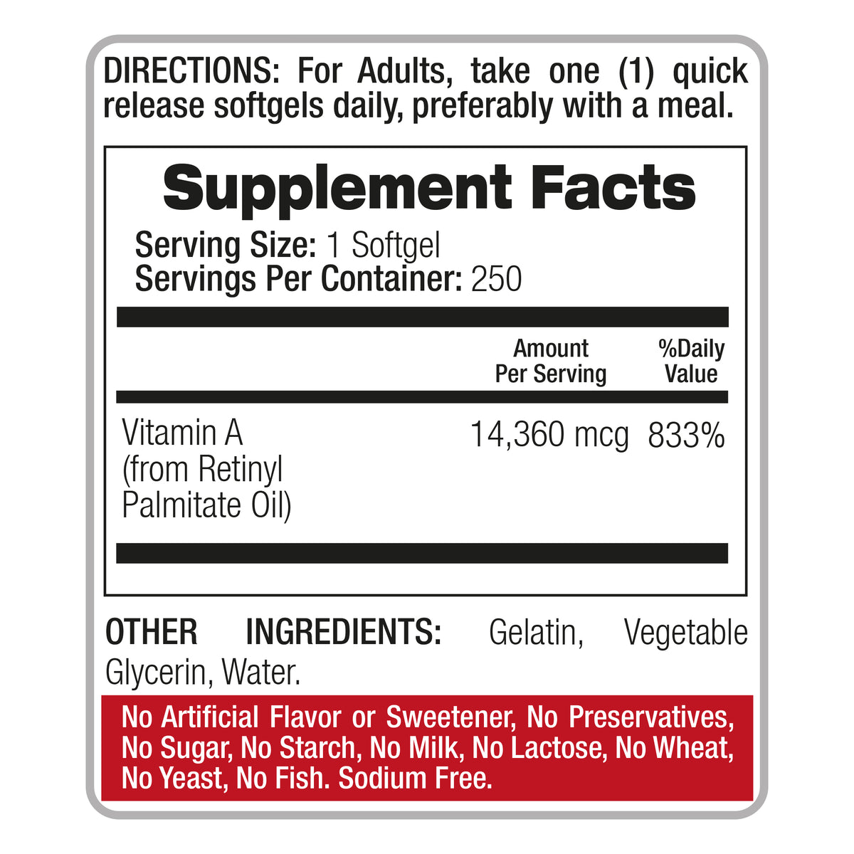 Vitamin A 25,000 IU | 250 Softgels | By Fito Medic's