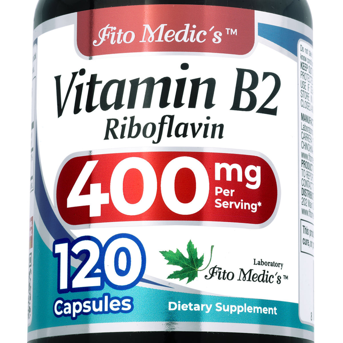 Vitamin B2 400 mg | Riboflavin | 120 Capsules | By Fito Medic's