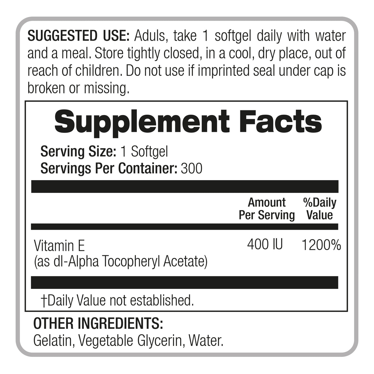 Vitamin E 400 IU (180 mg) | dl-Alpha Tocopheryl Acetate | 300 Softgels | By Fito Medic's