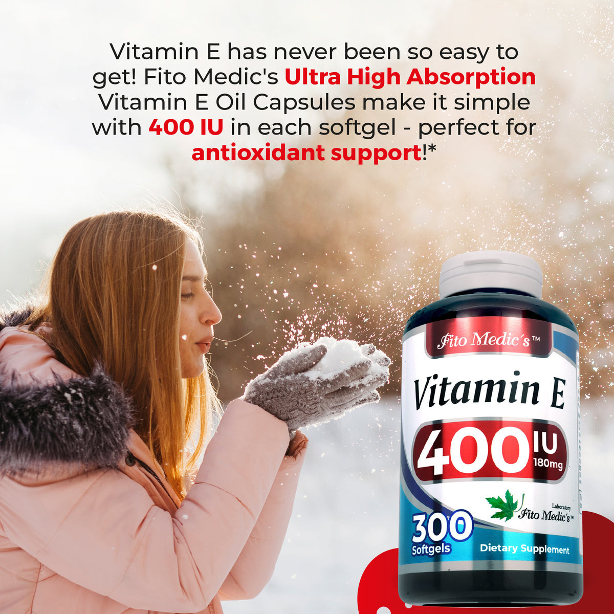 Vitamin E 400 IU (180 mg) | dl-Alpha Tocopheryl Acetate | 300 Softgels | By Fito Medic's