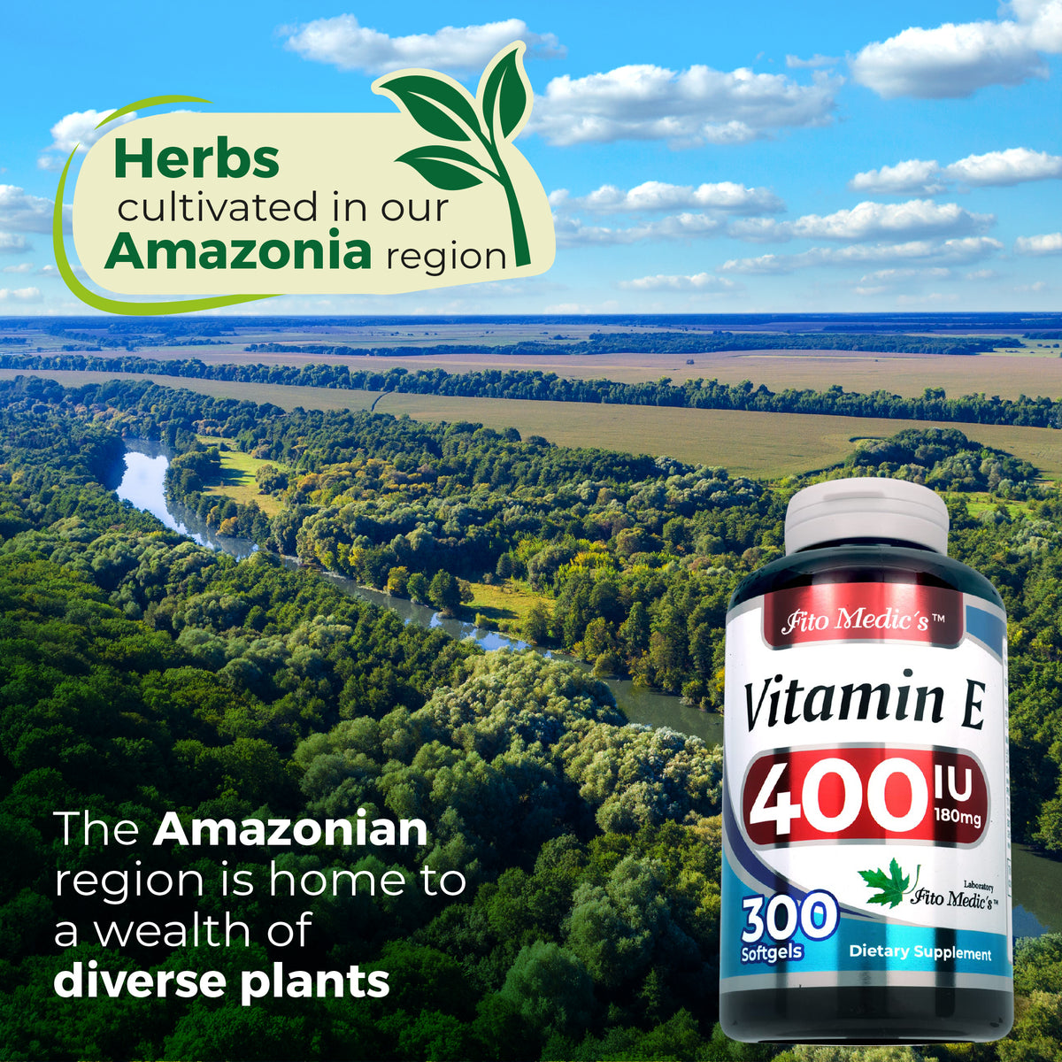 Vitamin E 400 IU (180 mg) | dl-Alpha Tocopheryl Acetate | 300 Softgels | By Fito Medic's