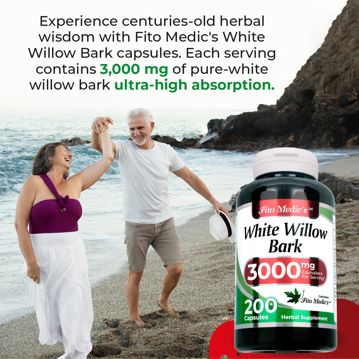 White Willow Bark Extract 12,000 mg |- 20:1 Concentrate | 180 Quick-Release Capsules | By Fito Medic's