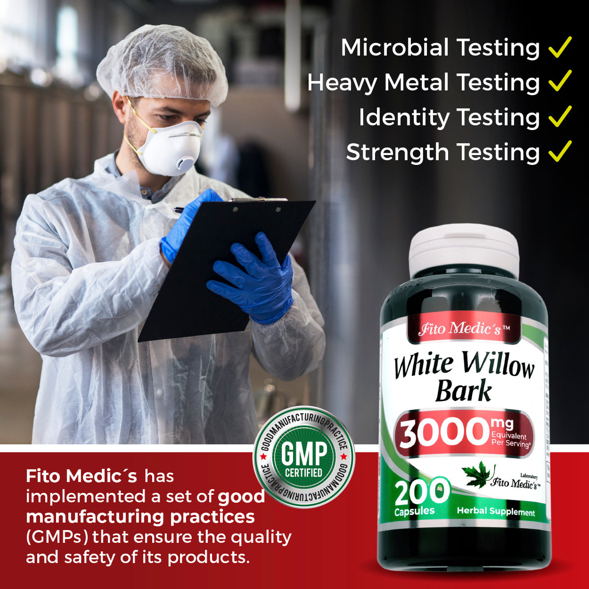 White Willow Bark Extract 12,000 mg |- 20:1 Concentrate | 180 Quick-Release Capsules | By Fito Medic's