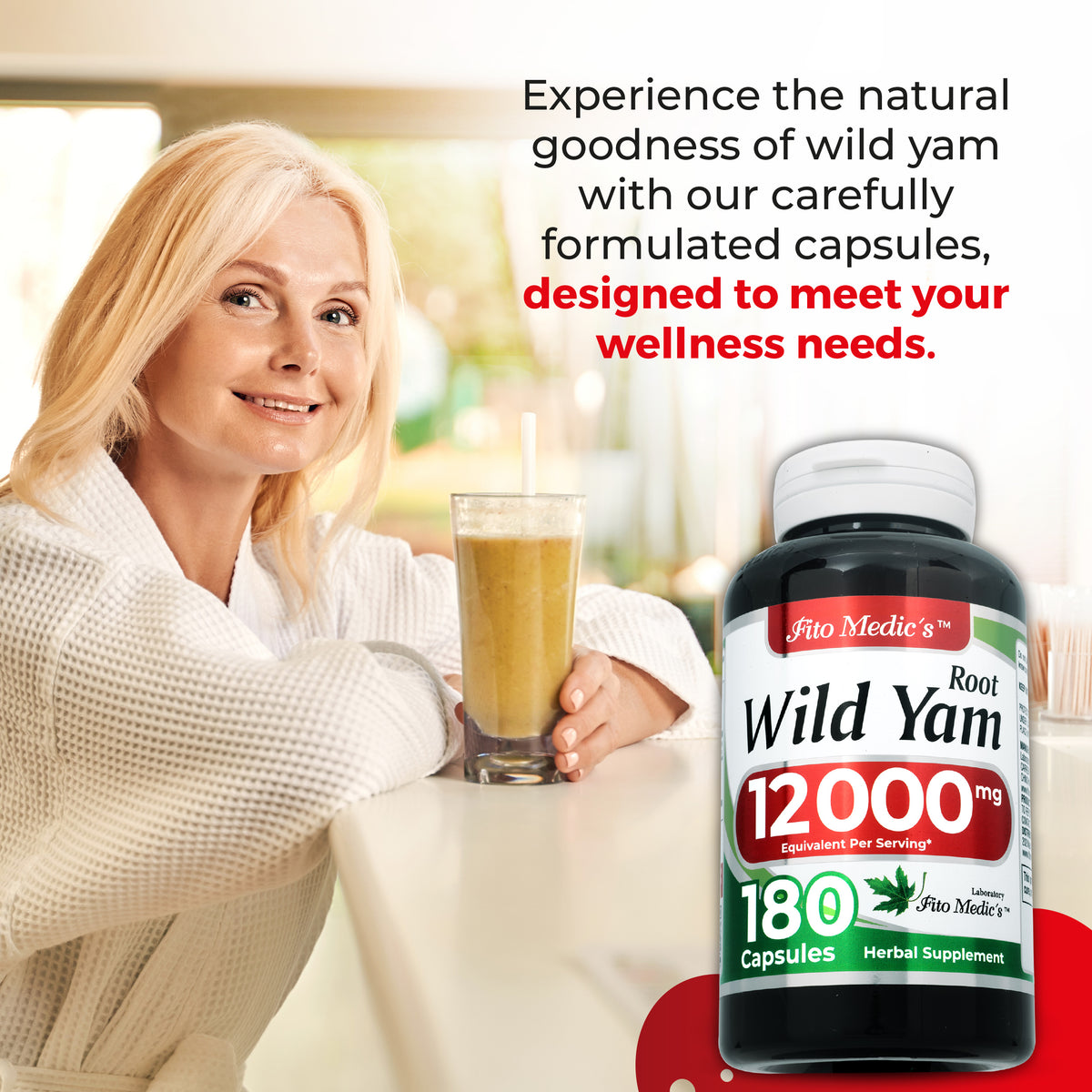 Wild Yam Root Extract 12,000 mg | 20:1 Concentrate | 180 Capsules | By Fito Medic's