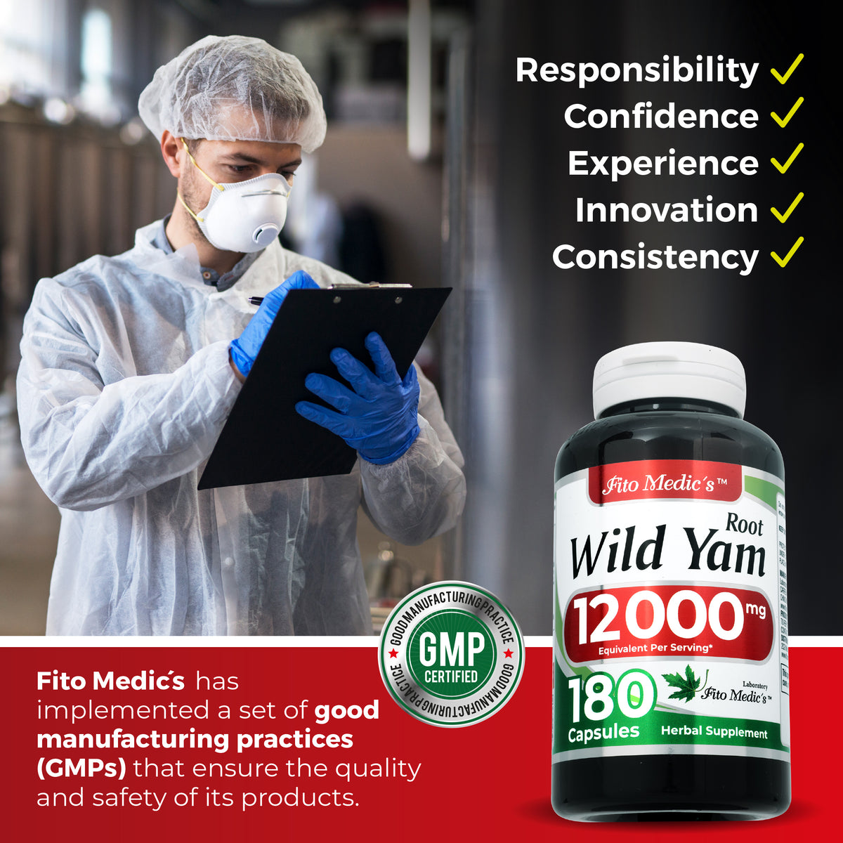 Wild Yam Root Extract 12,000 mg | 20:1 Concentrate | 180 Capsules | By Fito Medic's