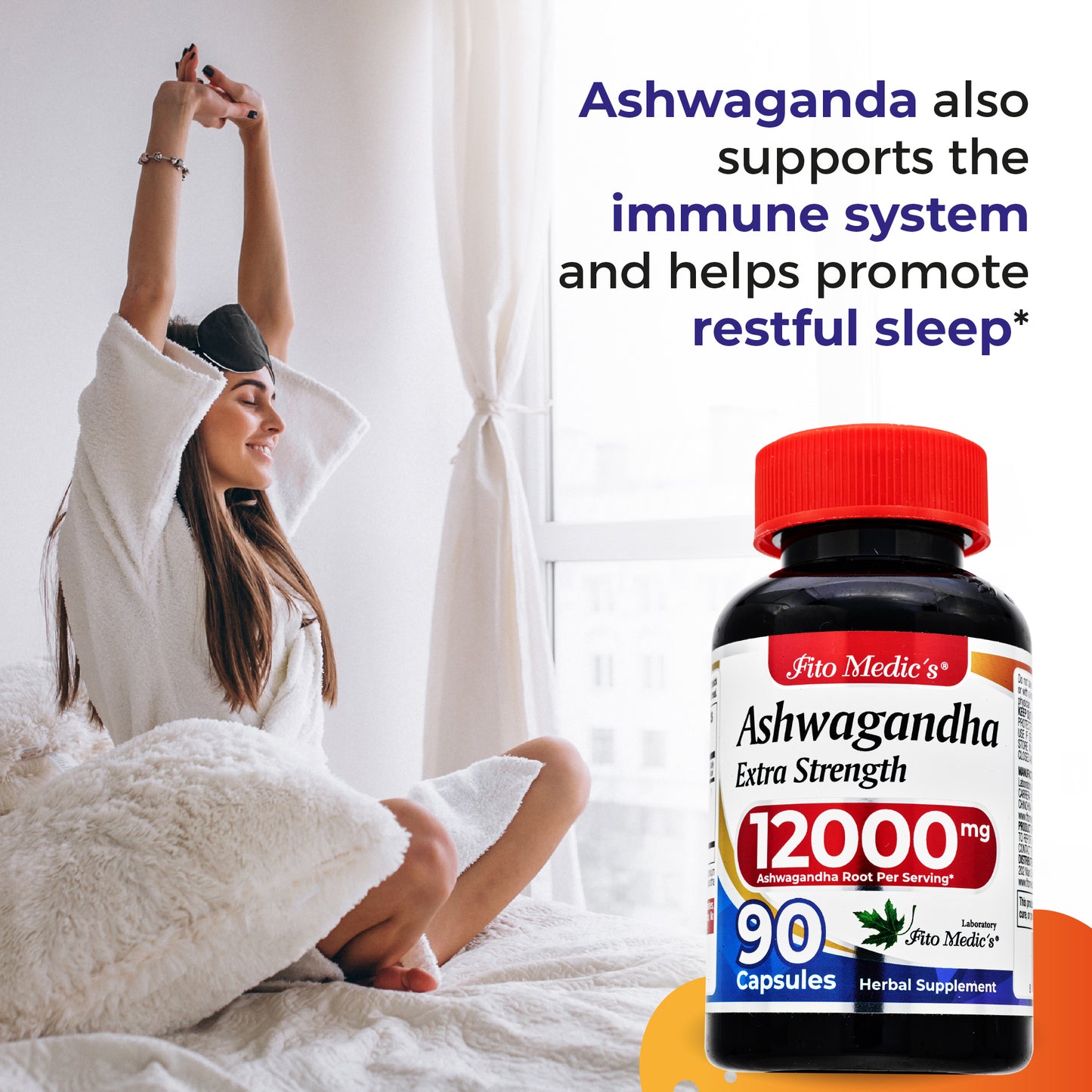 Ashwagandha Supplement | 20:1 Root Extract | 12000 mg Equivalent Per Serving | 90 Capsules