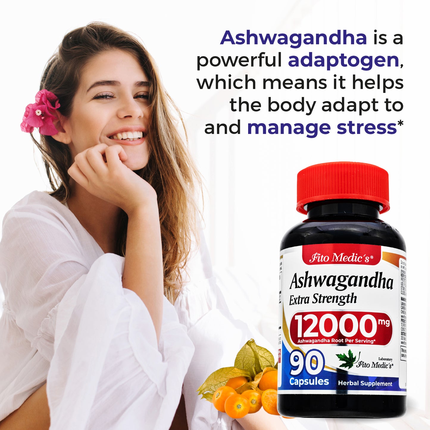 Ashwagandha Supplement | 20:1 Root Extract | 12000 mg Equivalent Per Serving | 90 Capsules