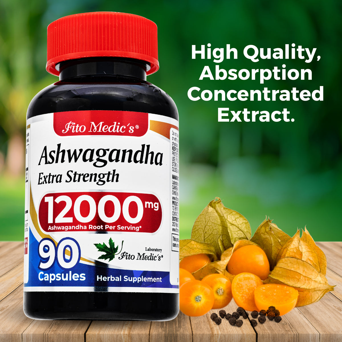 Ashwagandha Root Extract 12,000 mg | 20:1 Concentrate | 90 Capsules | By Fito Medic's