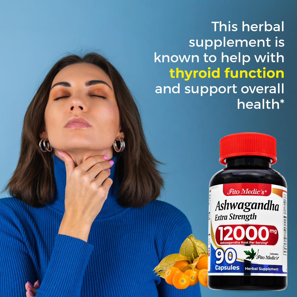 Ashwagandha Root Extract 12,000 mg | 20:1 Concentrate | 90 Capsules | By Fito Medic's