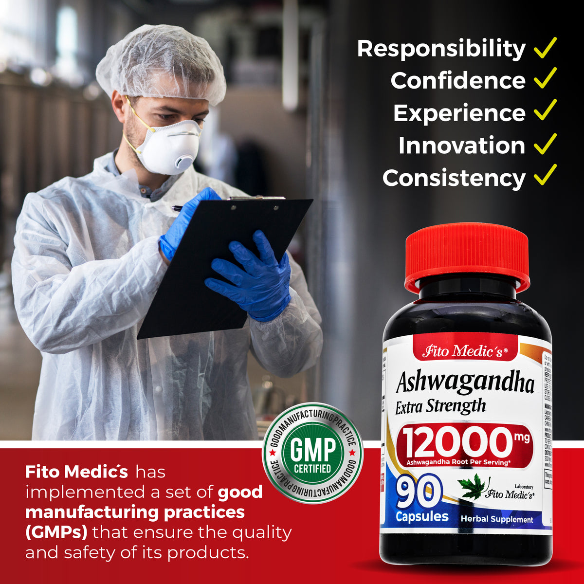 Ashwagandha Root Extract 12,000 mg | 20:1 Concentrate | 90 Capsules | By Fito Medic's