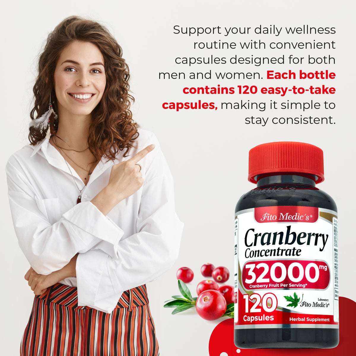 Cranberry Fruit Extract 32,000 mg Equivalent | 80:1 Concentrate | 120 Capsules | By Fito Medic's