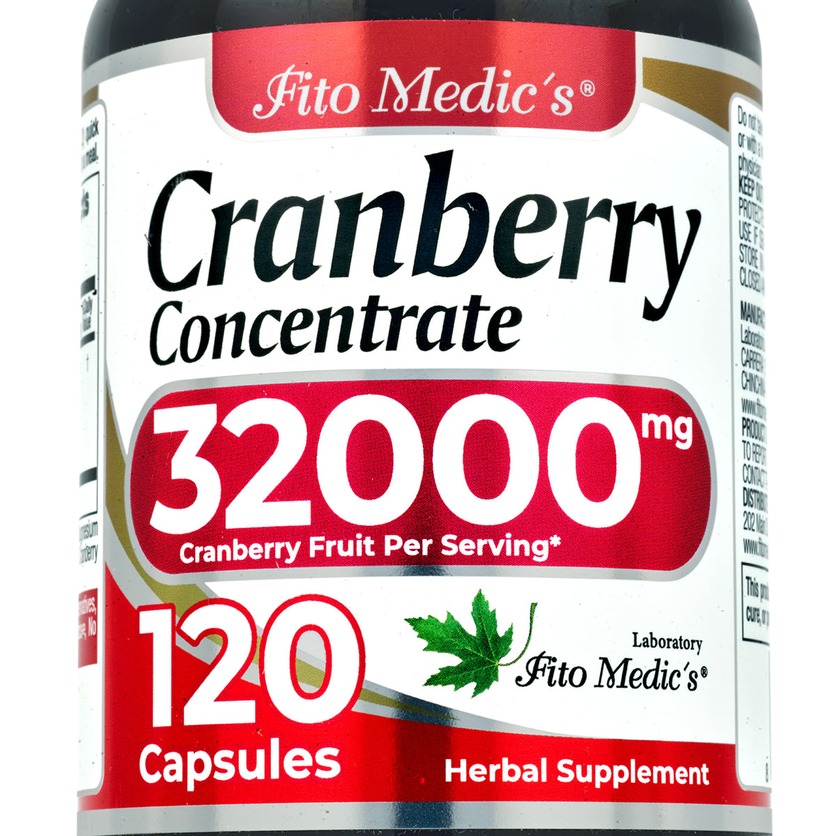 Cranberry Fruit Extract 32,000 mg Equivalent | 80:1 Concentrate | 120 Capsules | By Fito Medic's