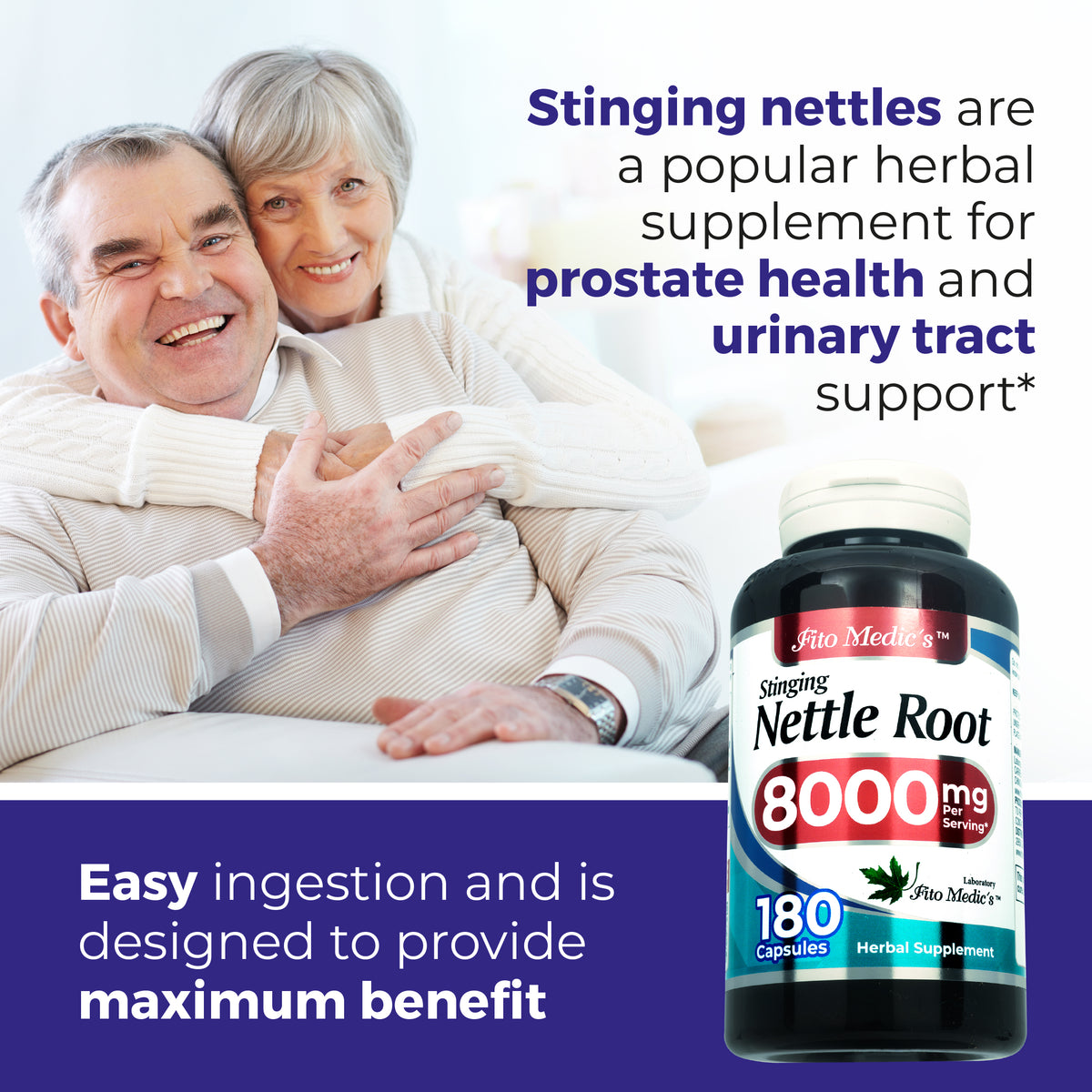 Stinging Nettle Root Extract 8,000 mg Equivalent | 20:1 Concentrate | 180 Capsules | By Fito Medic's
