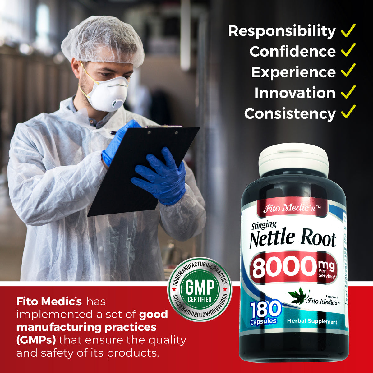 Stinging Nettle Root Extract 8,000 mg Equivalent | 20:1 Concentrate | 180 Capsules | By Fito Medic's