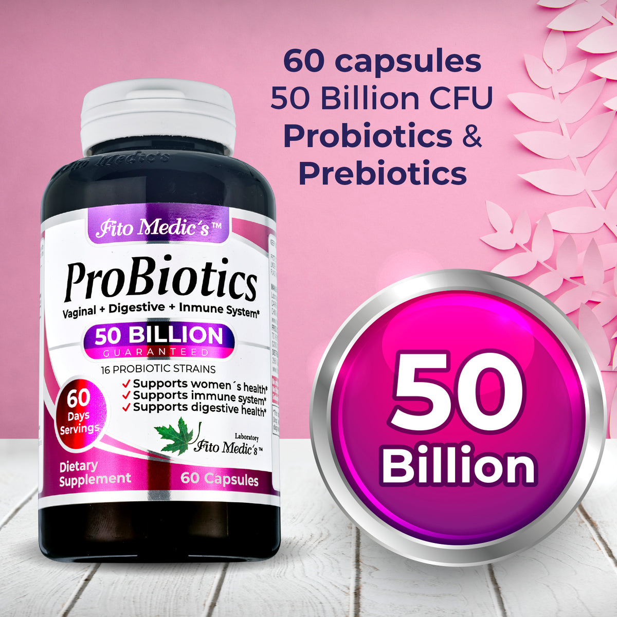 Women’s Probiotic 50 Billion CFU | Multi-Strain Probiotic Blend | 60 Capsules | By Fito Medic's